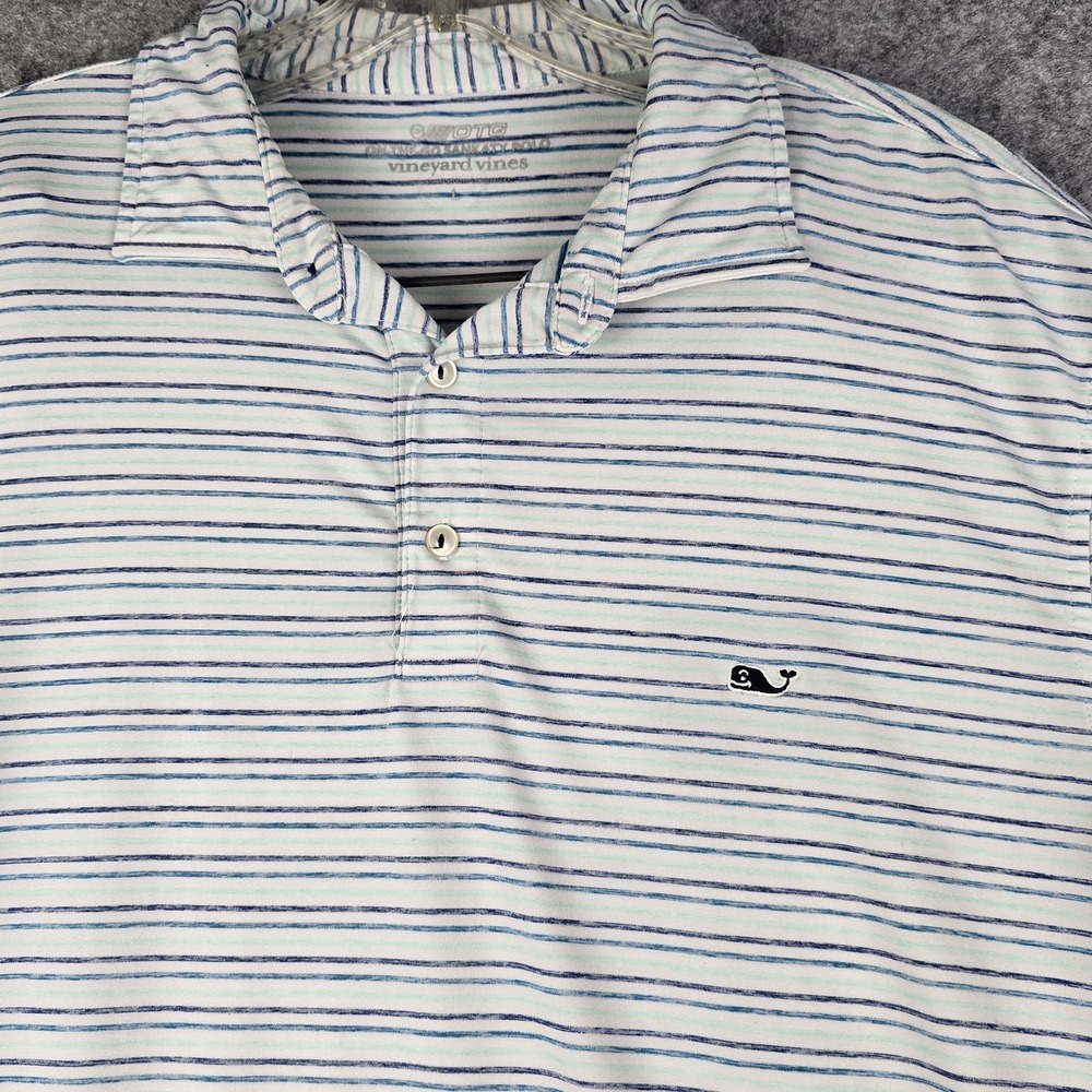Vineyard Vines Polo Shirt Mens Large Striped Sankaty Performance Whale Logo